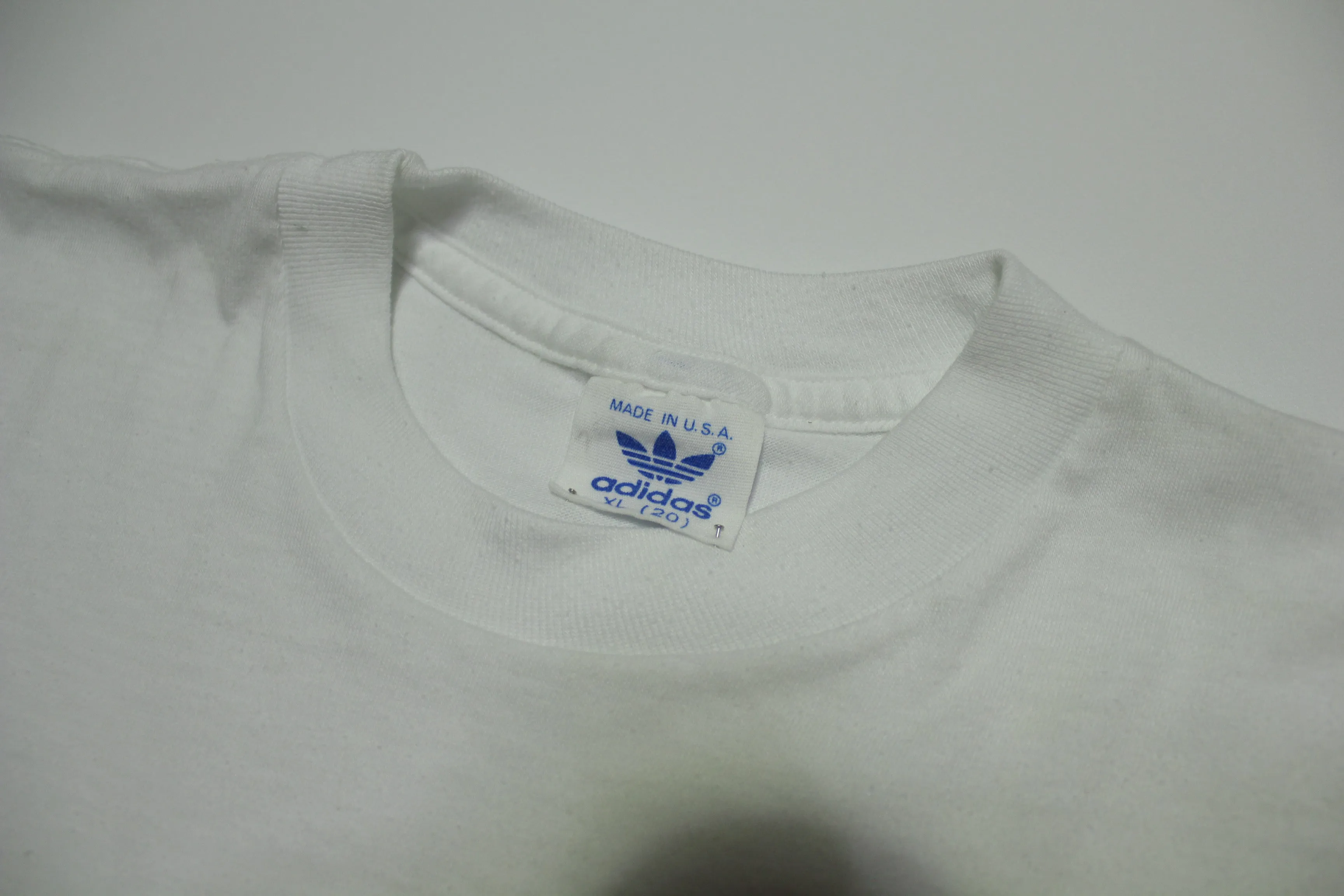 Adidas Vintage 80's Made In USA White Trefoil Logo Stained T-Shirt