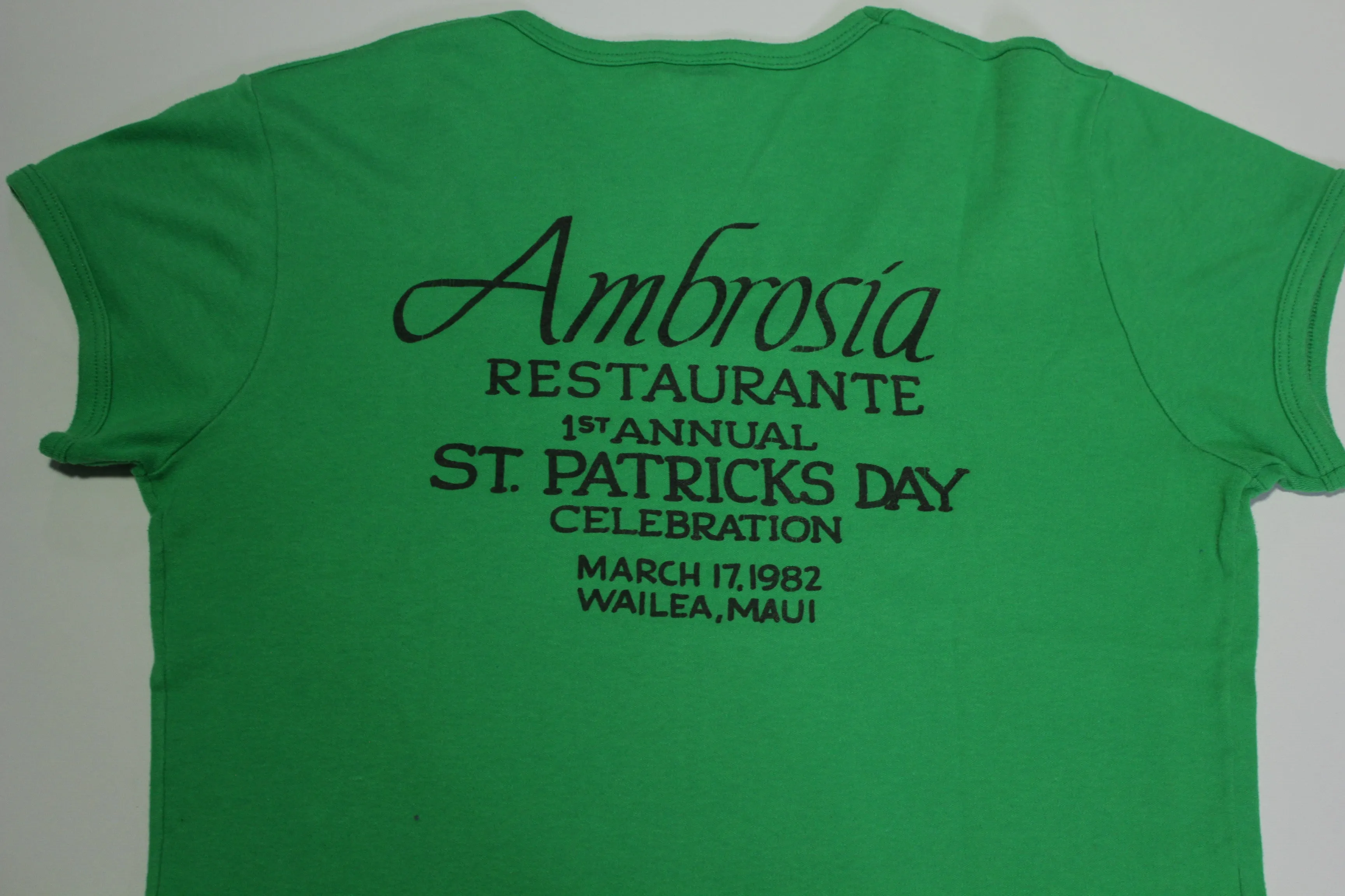 Ambrosia Restaurante St. Patricks Day Celebration 1982 Wailea Maui Hawaii Vintage 80's T-Shirt