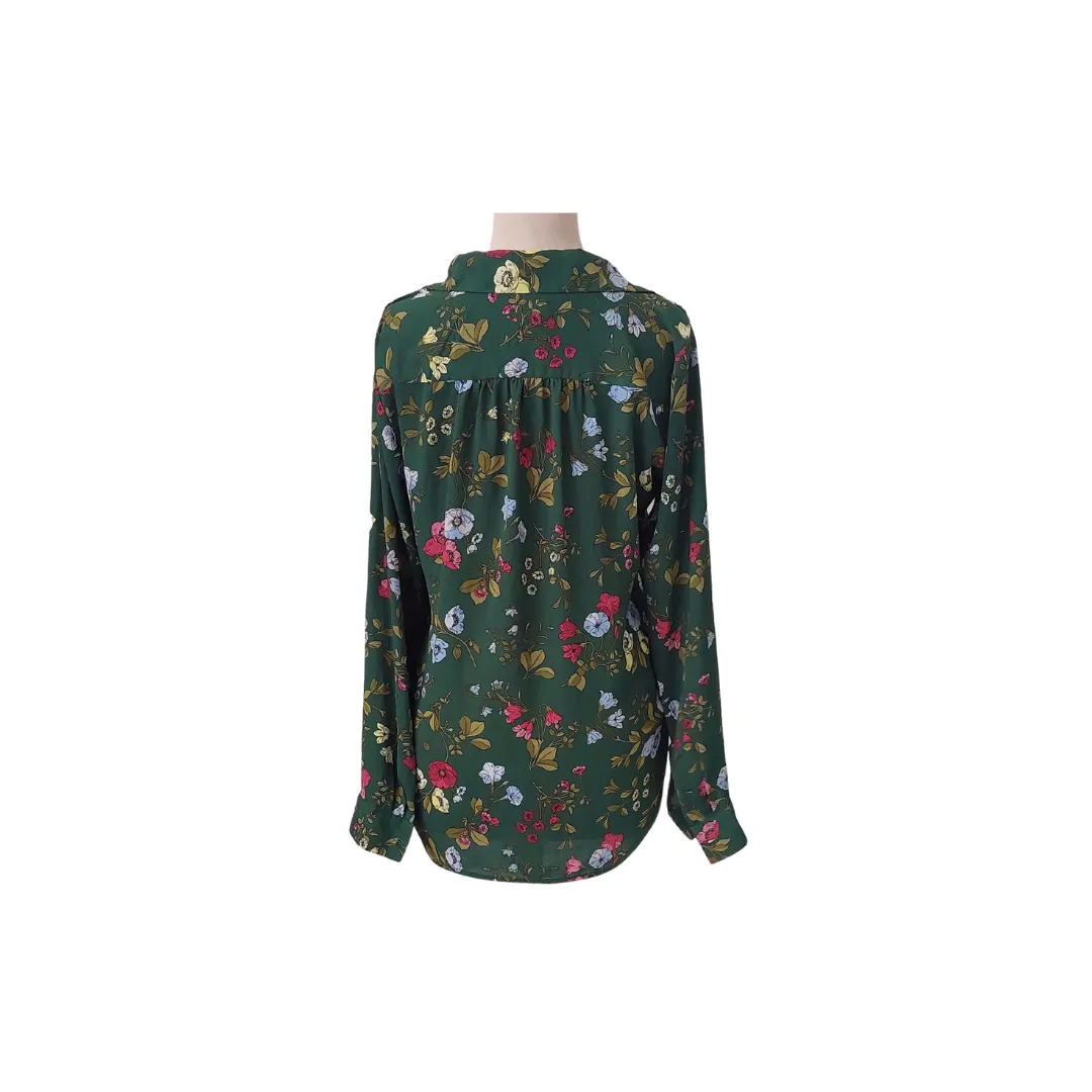 Ann Taylor Green Floral Printed Collared Shirt | Pre loved |