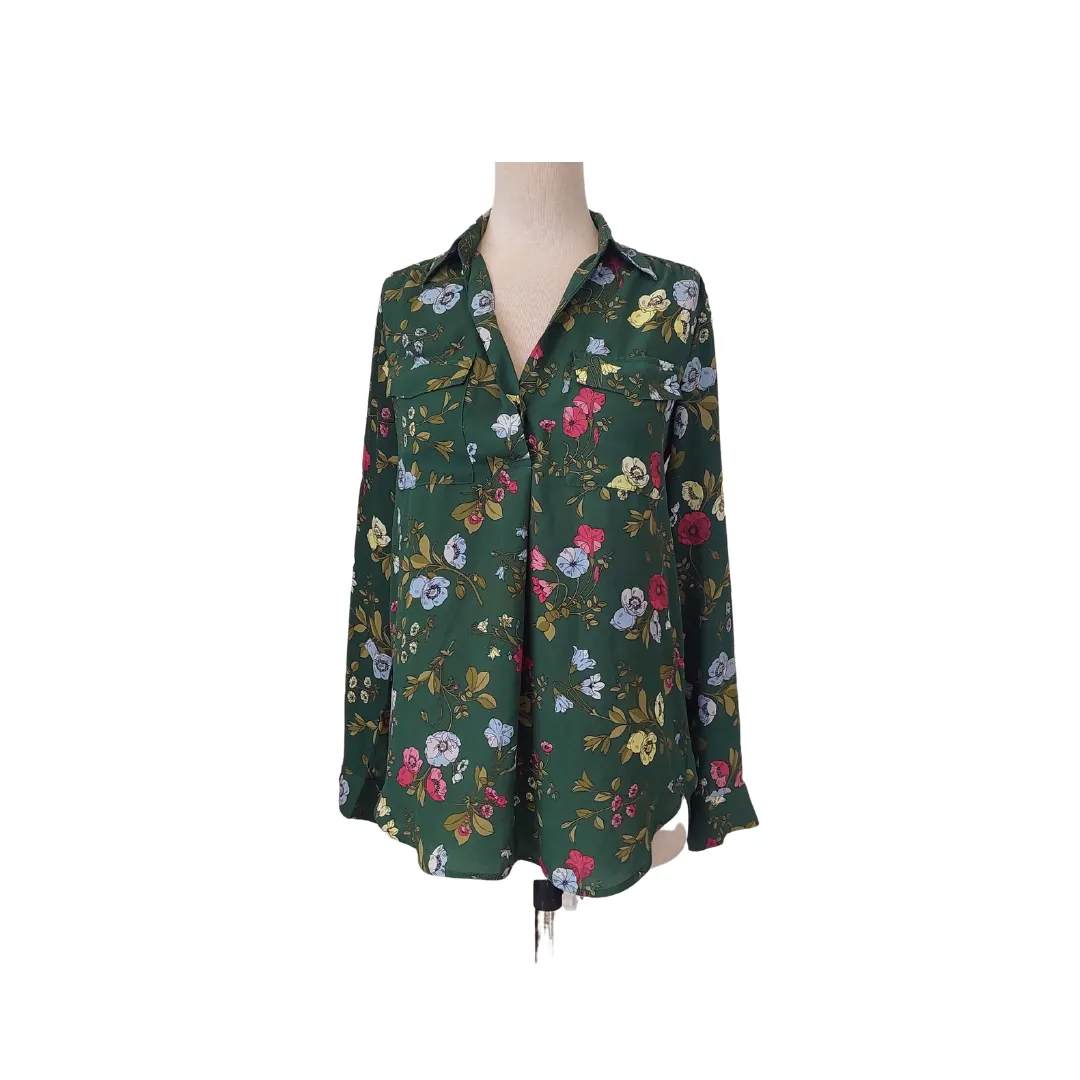 Ann Taylor Green Floral Printed Collared Shirt | Pre loved |