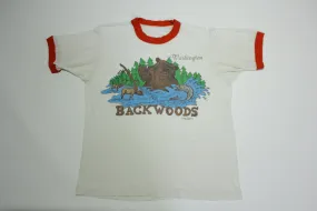 Backwoods Washington Paper Thin Bear Moose Salmon Vintage 80's Ringer T-Shirt