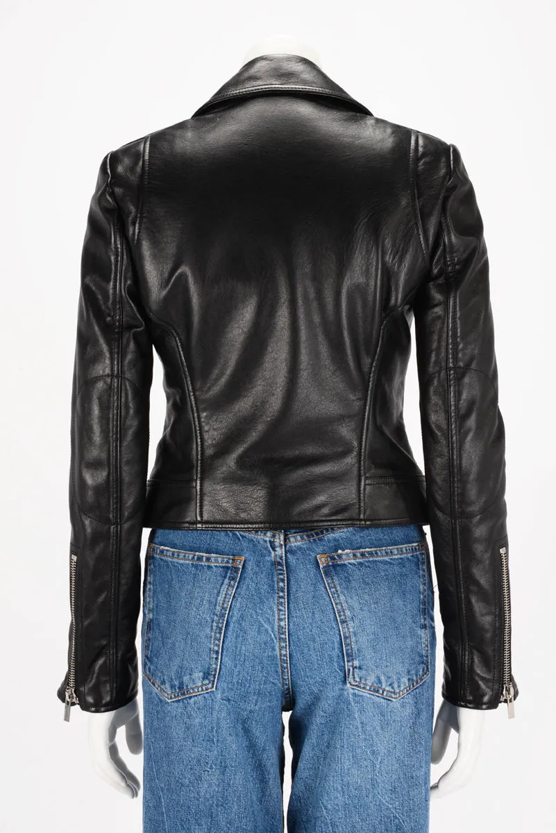 Balenciaga Black Lambskin Motorcycle Jacket FR 34