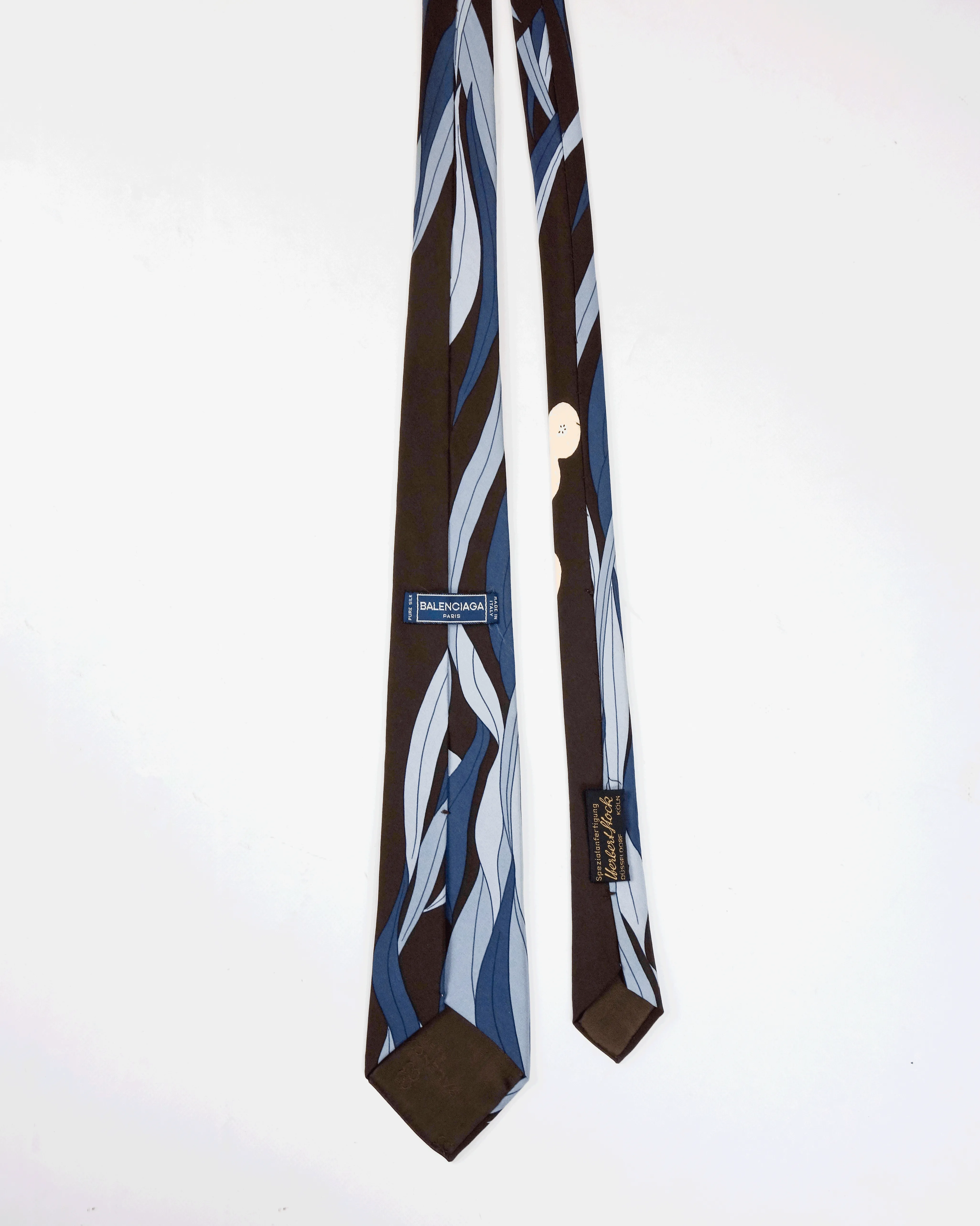 Balenciaga Brown Print Silk Tie 1990's