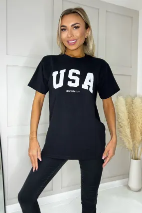 Black USA Slogan T- Shirt