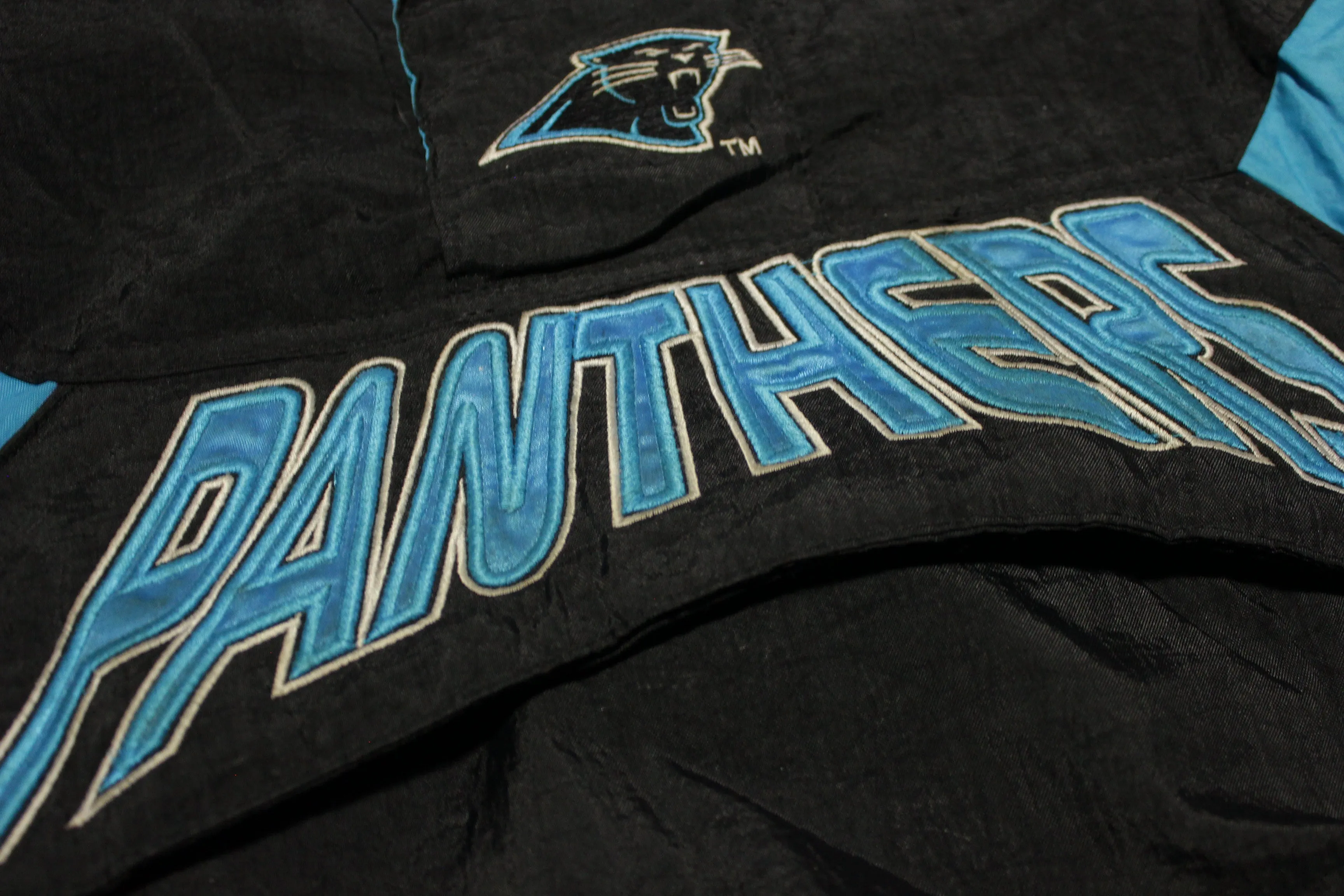 Carolina Panthers Big Logo Vintage 90's Black Blue Starter Pullover Hoodie Jacket Center Pouch