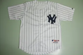 Derek Jeter New York Yankees #2 Majestic Pin Stripe Button Up Baseball Jersey