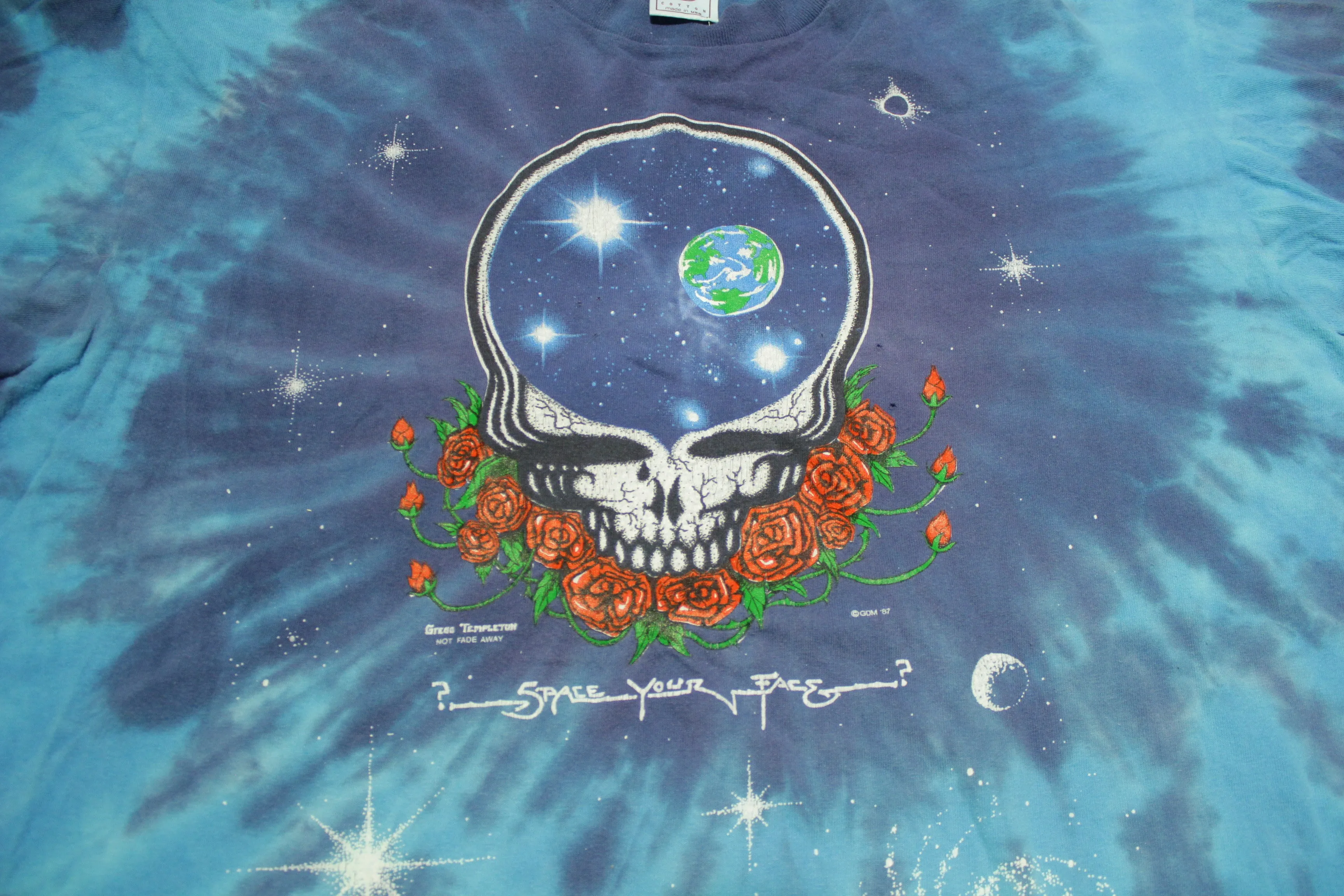 Grateful Dead 1987 Blue Tie Dye Space Your Face Gregg Templeton Vintage 80's T-Shirt