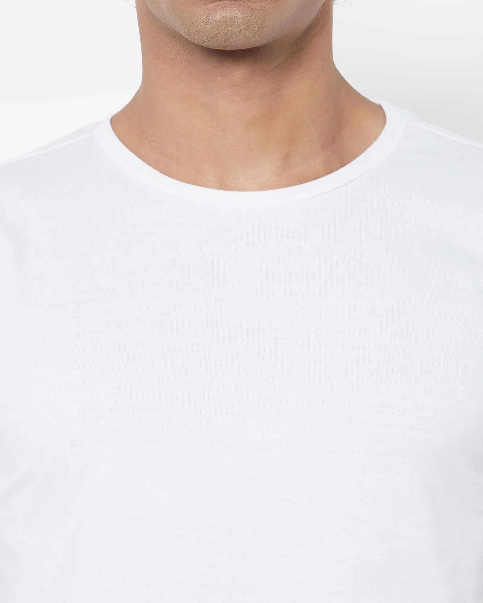 Half Sleeves Crew Neck: Solid White