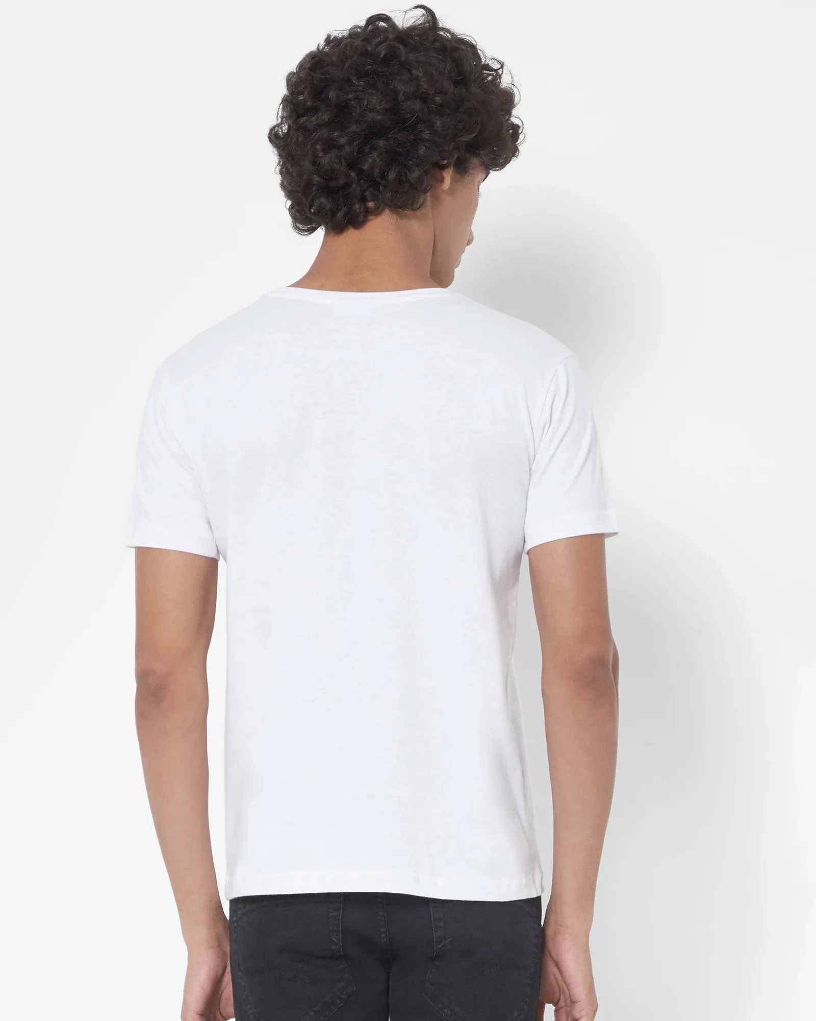 Half Sleeves Crew Neck: Solid White