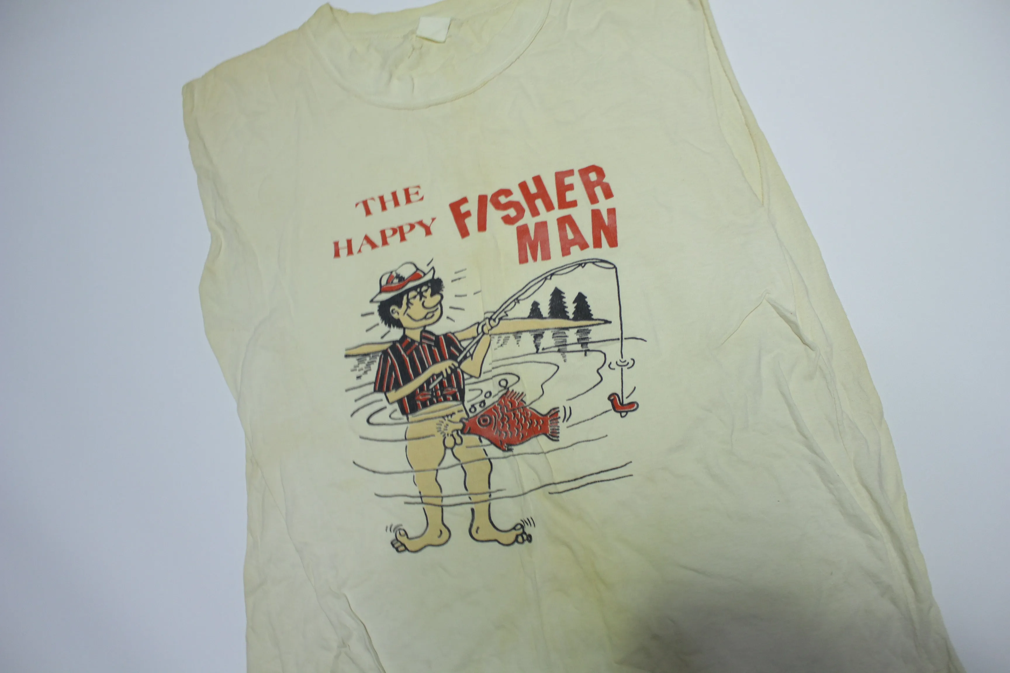 Happy Fisherman Dirty Humor Funny Joke Tee Vintage 80's Single Stitch Blow Job BJ T-Shirt