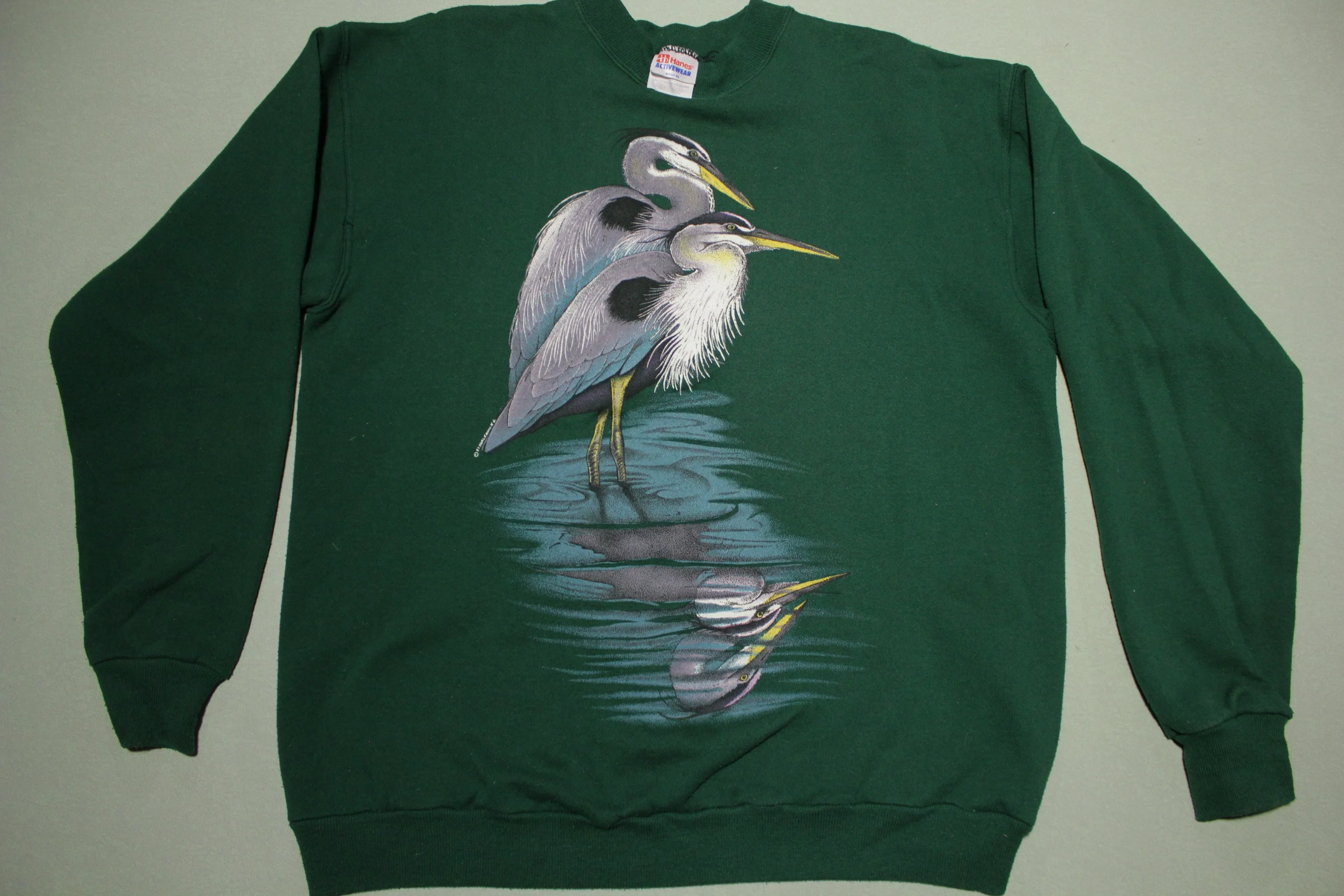 Harlequin Blue Heron Vintage 90's Striped Single Stitch Tourist 1993 Crewneck Sweatshirt