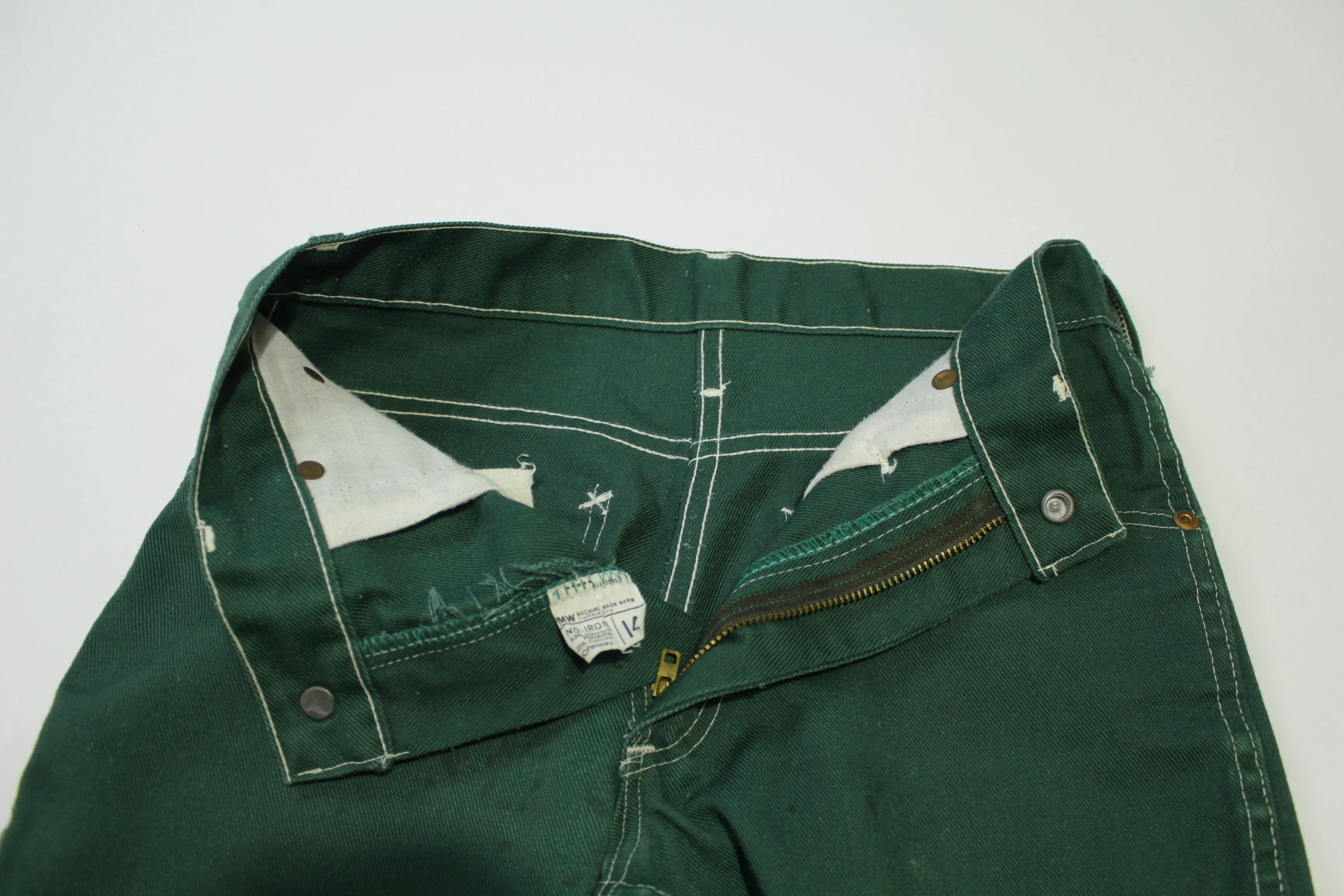 JCPenney Super Denim Vintage Green w/ White Stitching 70's Flare Jeans