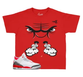 Kids Fire Red 3 Shirt - Raging Face - Red