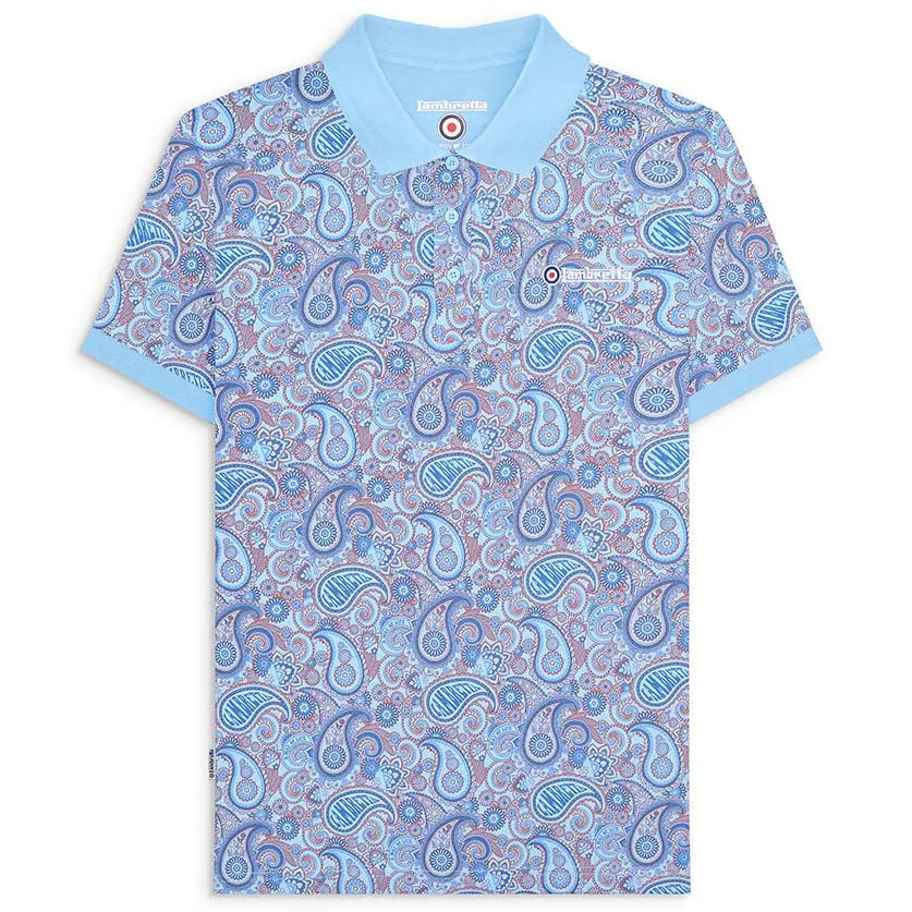 Lambretta Paisley Polo Shirt Sky