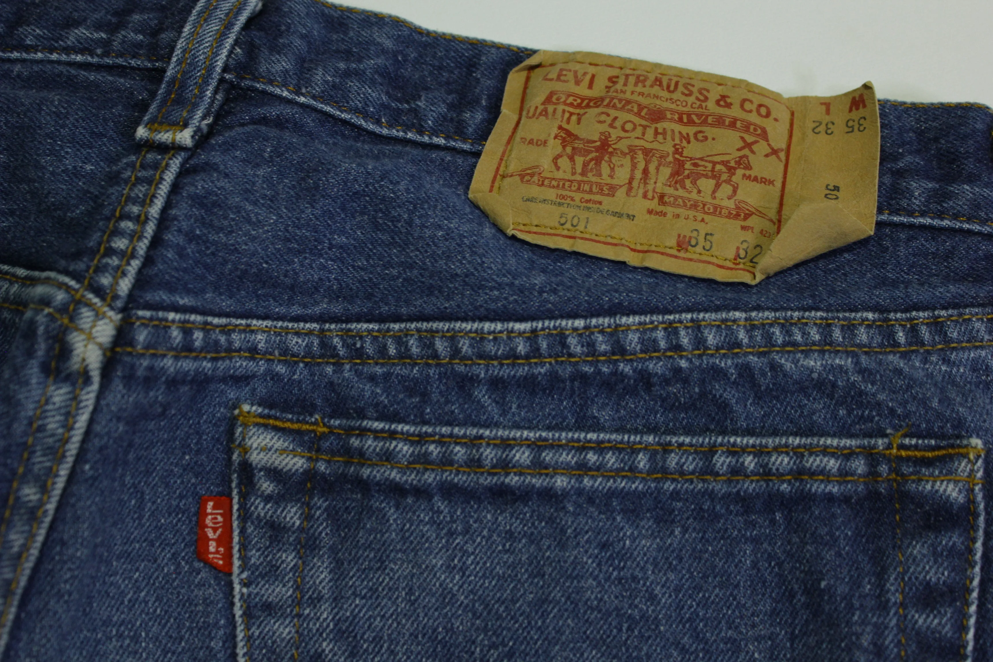 Levis 501 Distressed Button Fly Vintage 80's Denim Grunge Punk Red Tab Blue Jeans