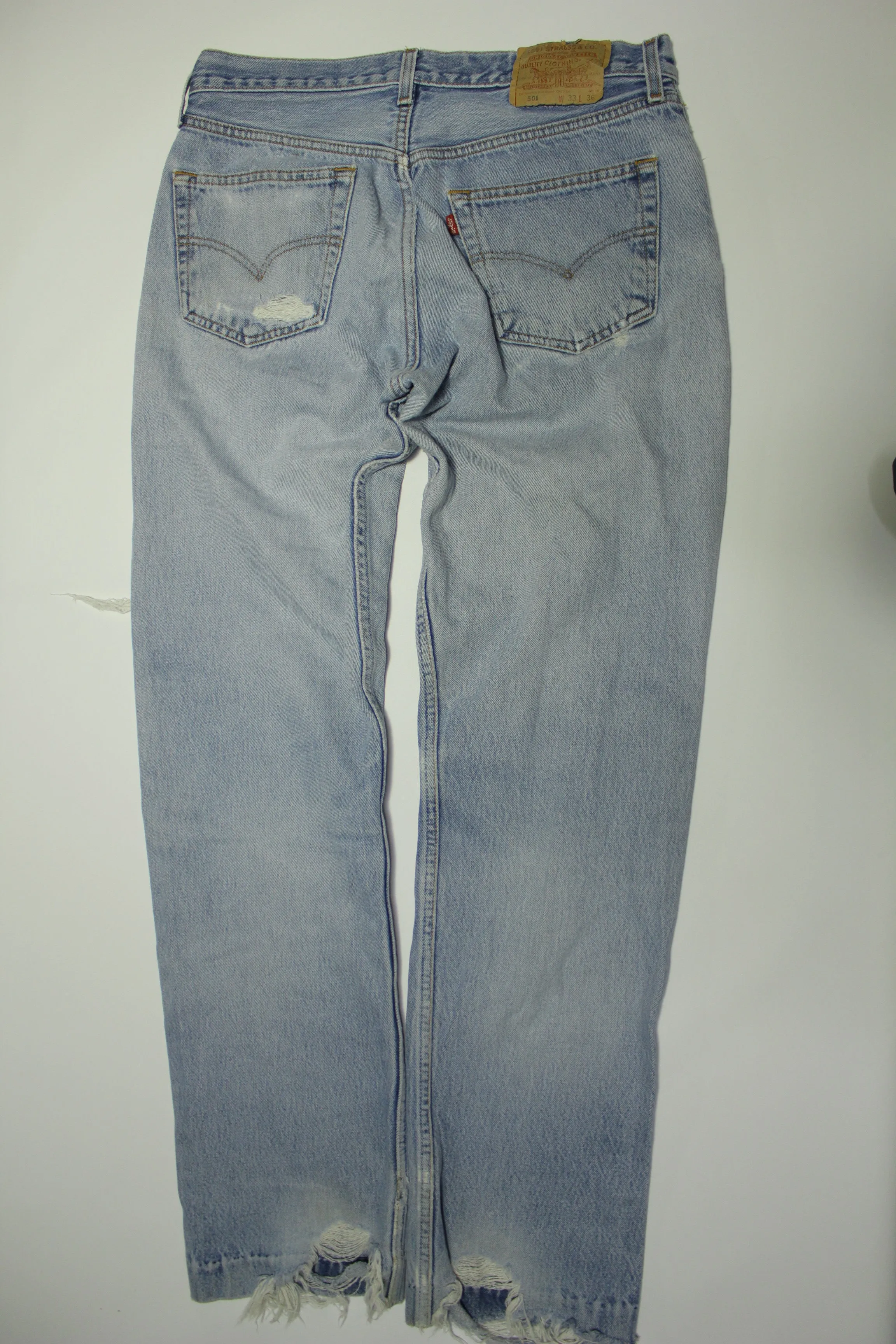 Levis 501 Heavily Distressed Button Fly Vintage 90's Denim Grunge Punk Red Tab Blue Jeans