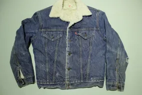 Levis Vintage 70's No Side Pocket Sherpa Lined Denim Blue Jean Trucker Jacket