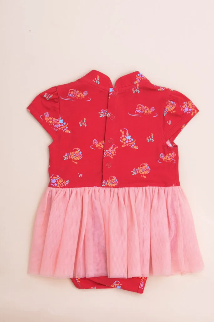 Mandarin-collared Tulle Onesie - Red Mandarin Ducks