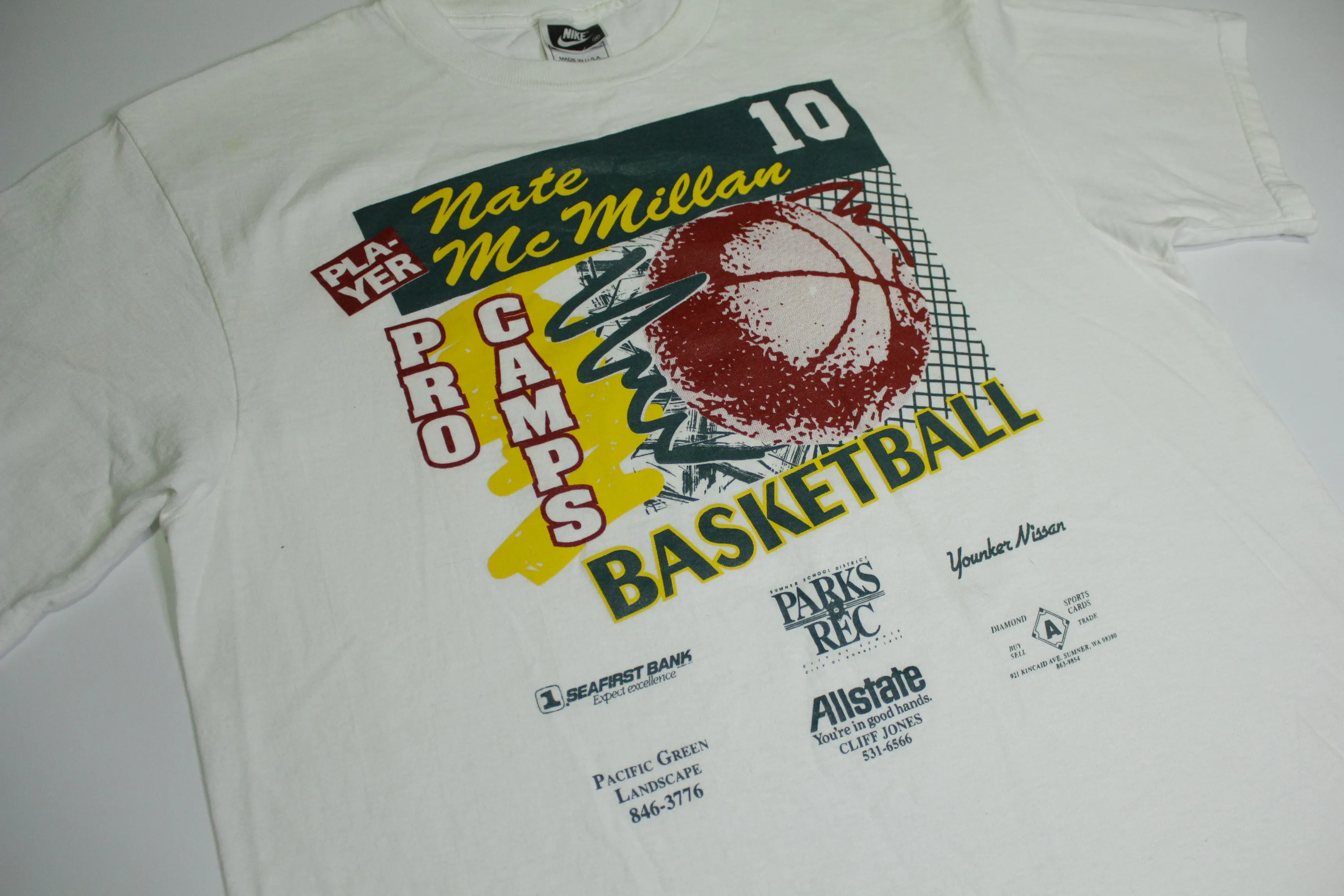 Nate McMillan Seattle Sonics Vintage 90's Nike Made in USA Pro Camps Basketball T-Shirt