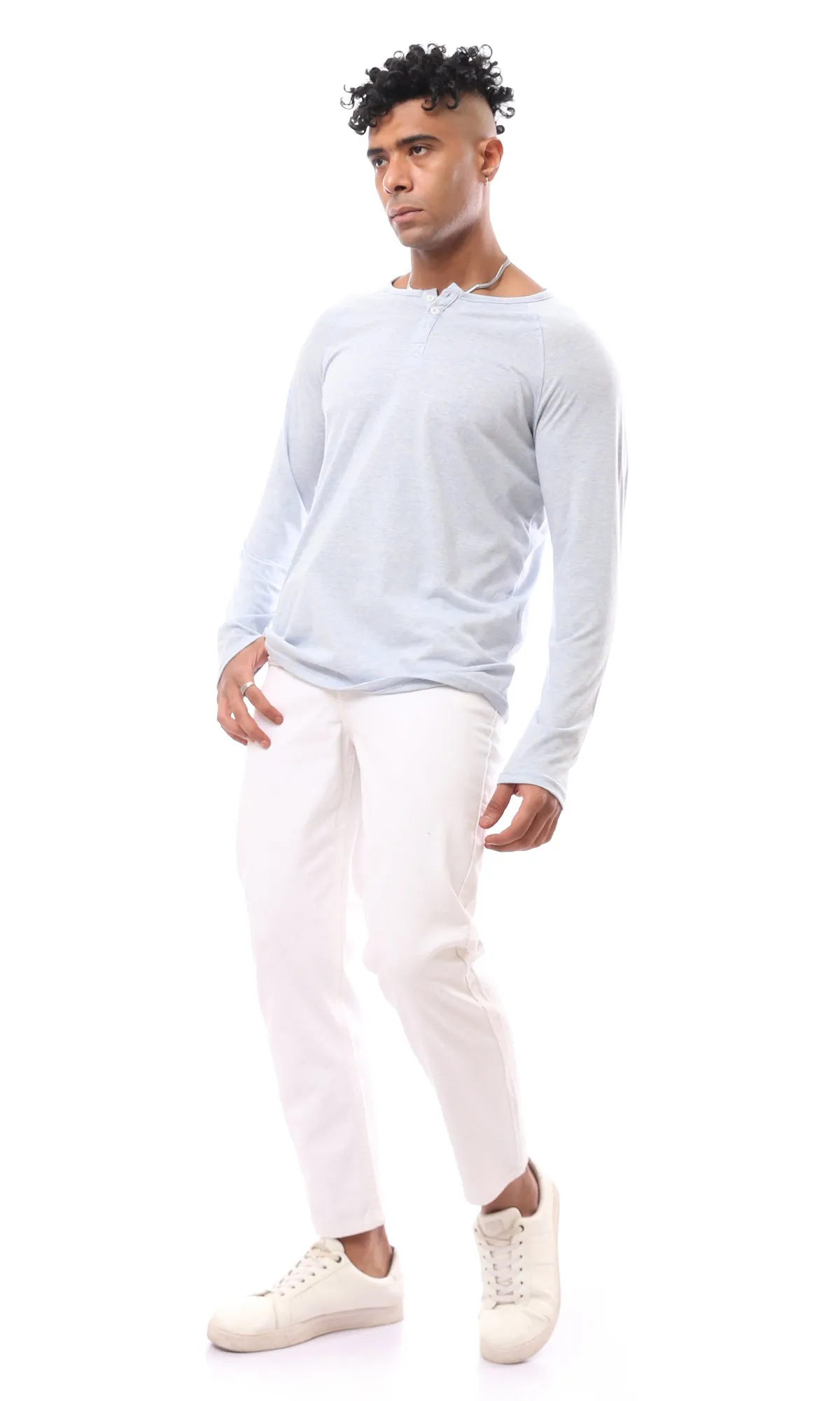 O171806 Heather Light Blue Slip On Long Sleeve Tee