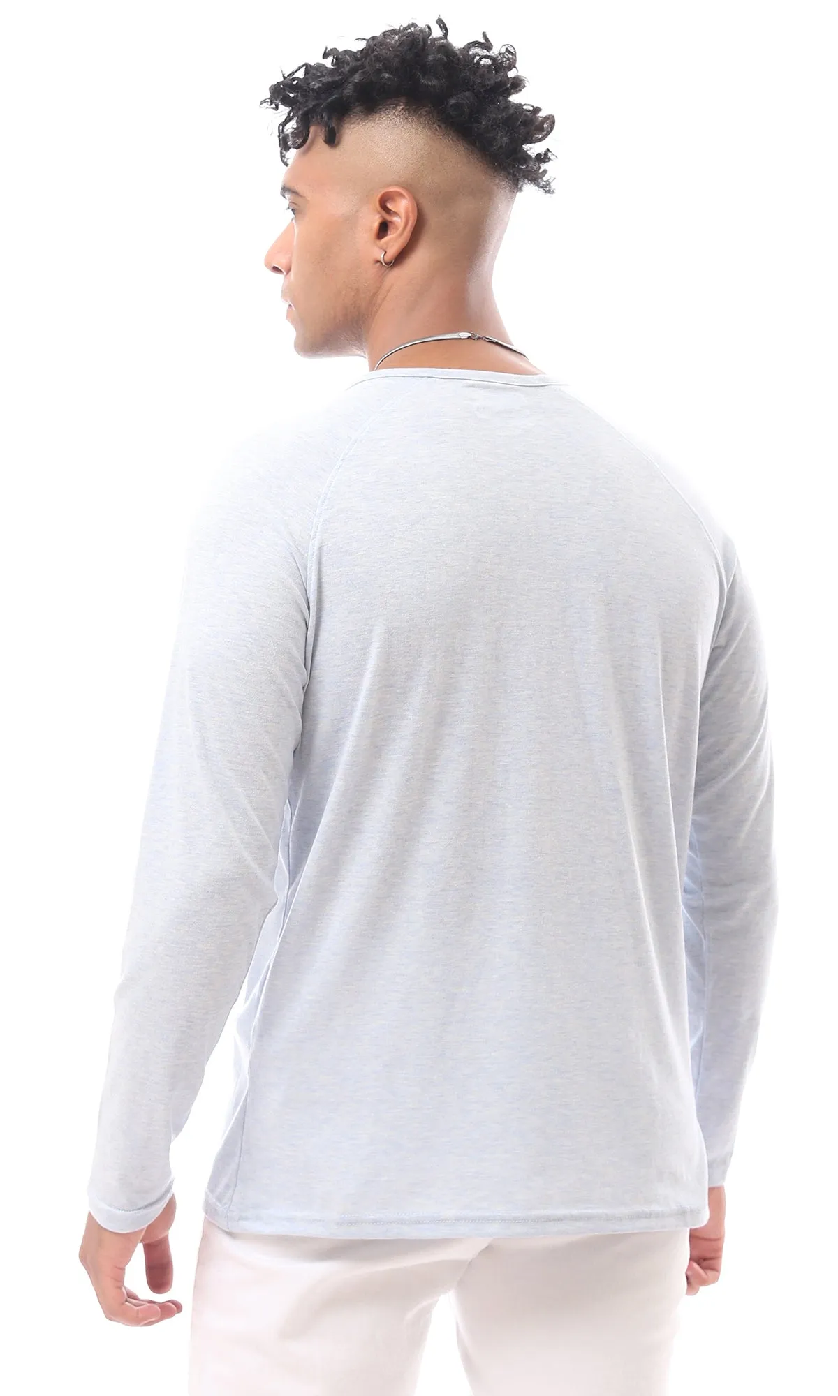 O171806 Heather Light Blue Slip On Long Sleeve Tee