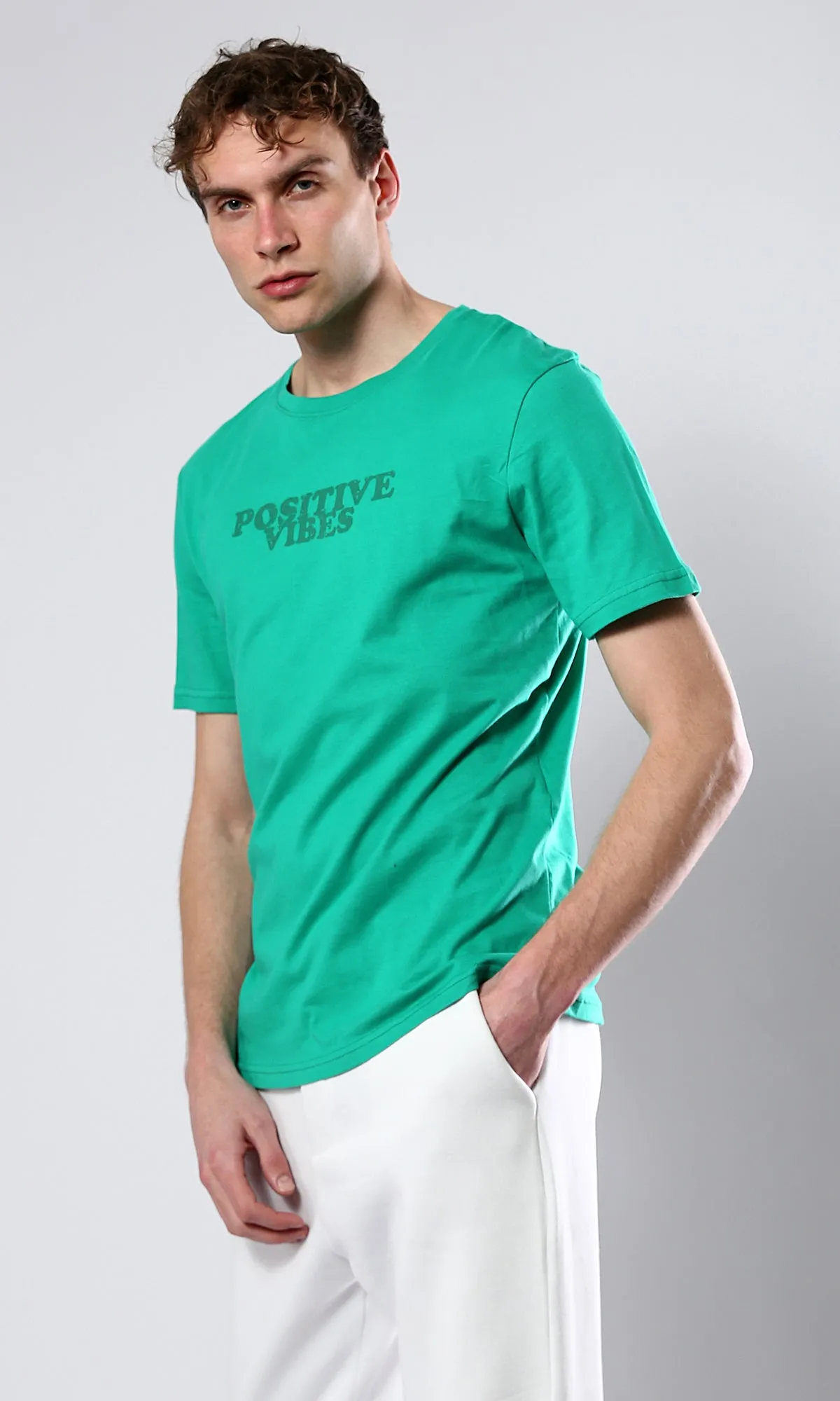 O179022 Positive Vibes Light Green Cotton Summer Tee