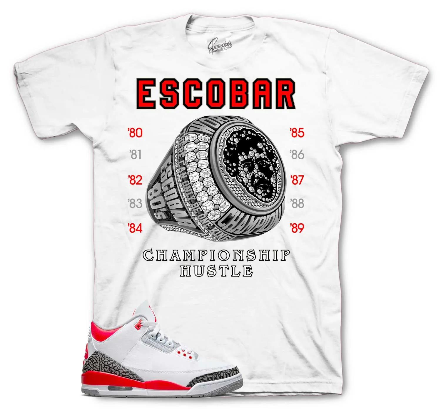 Retro 3 Fire Red Shirt - Champ Hustle - White