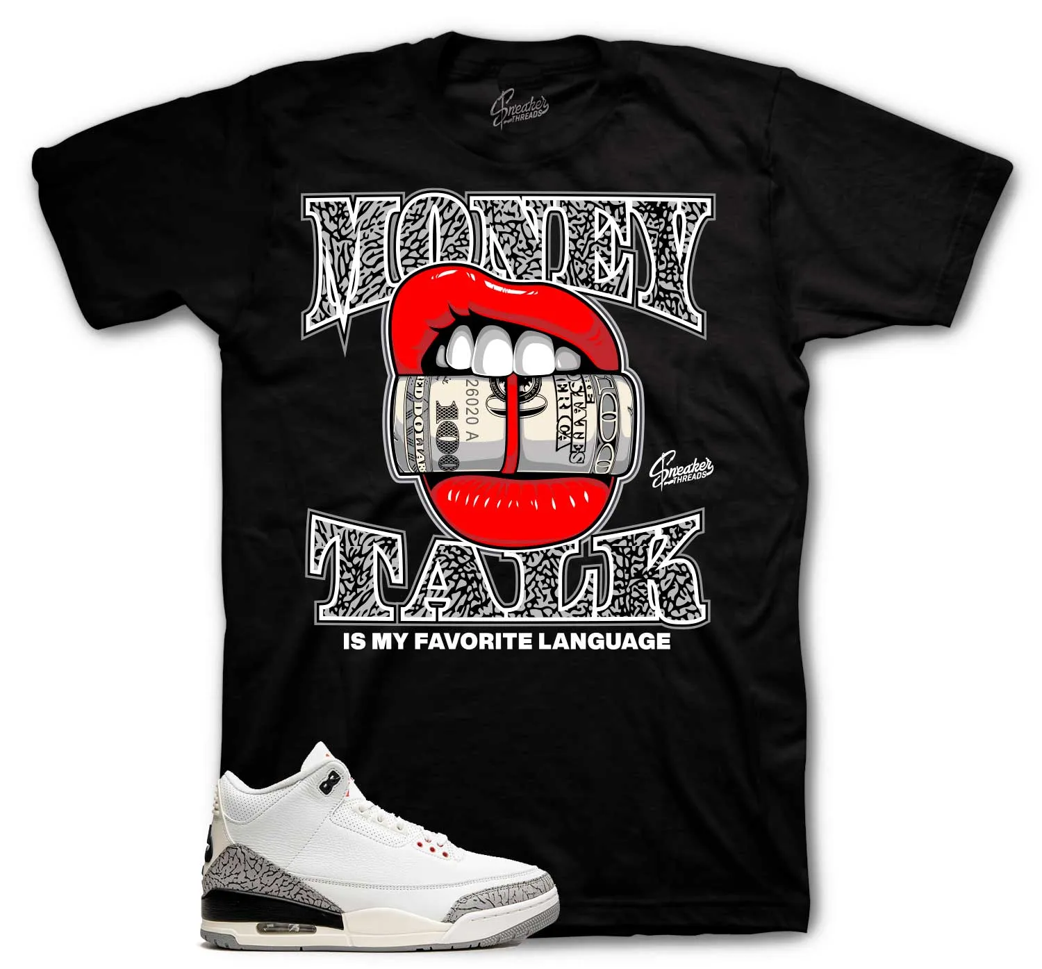 Retro 3 White Cement Reimagined Shirt - Money Talk - Black