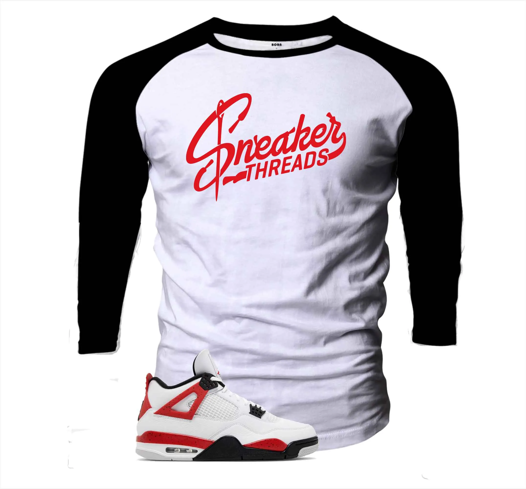 Retro 4 Red Cement Raglan Shirt - ST Logo - White