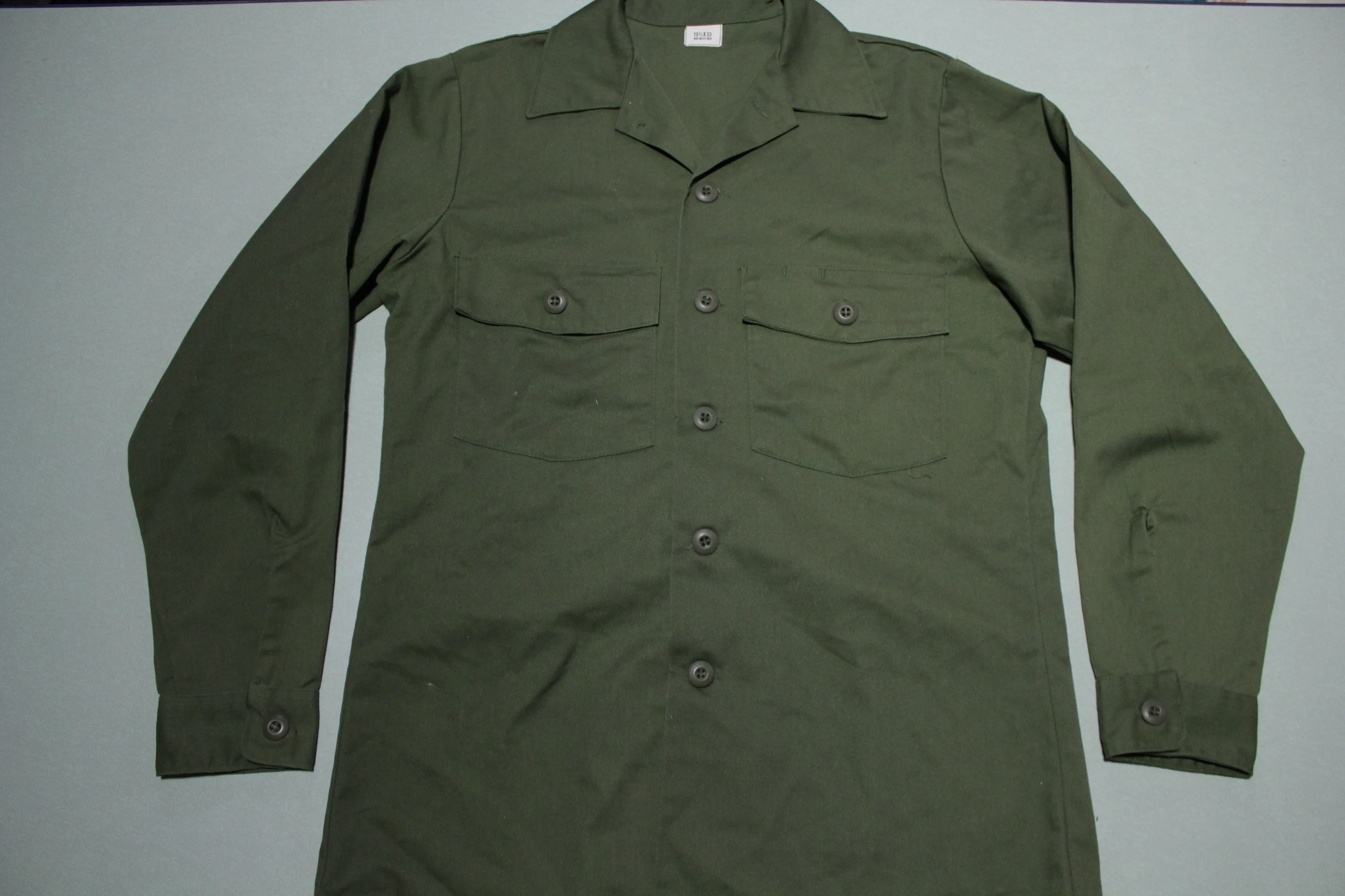 Shirt Utility Dura Press OG-507 DLA100 1987 Vintage 80s Military Army Issue Drab Olive Shirt