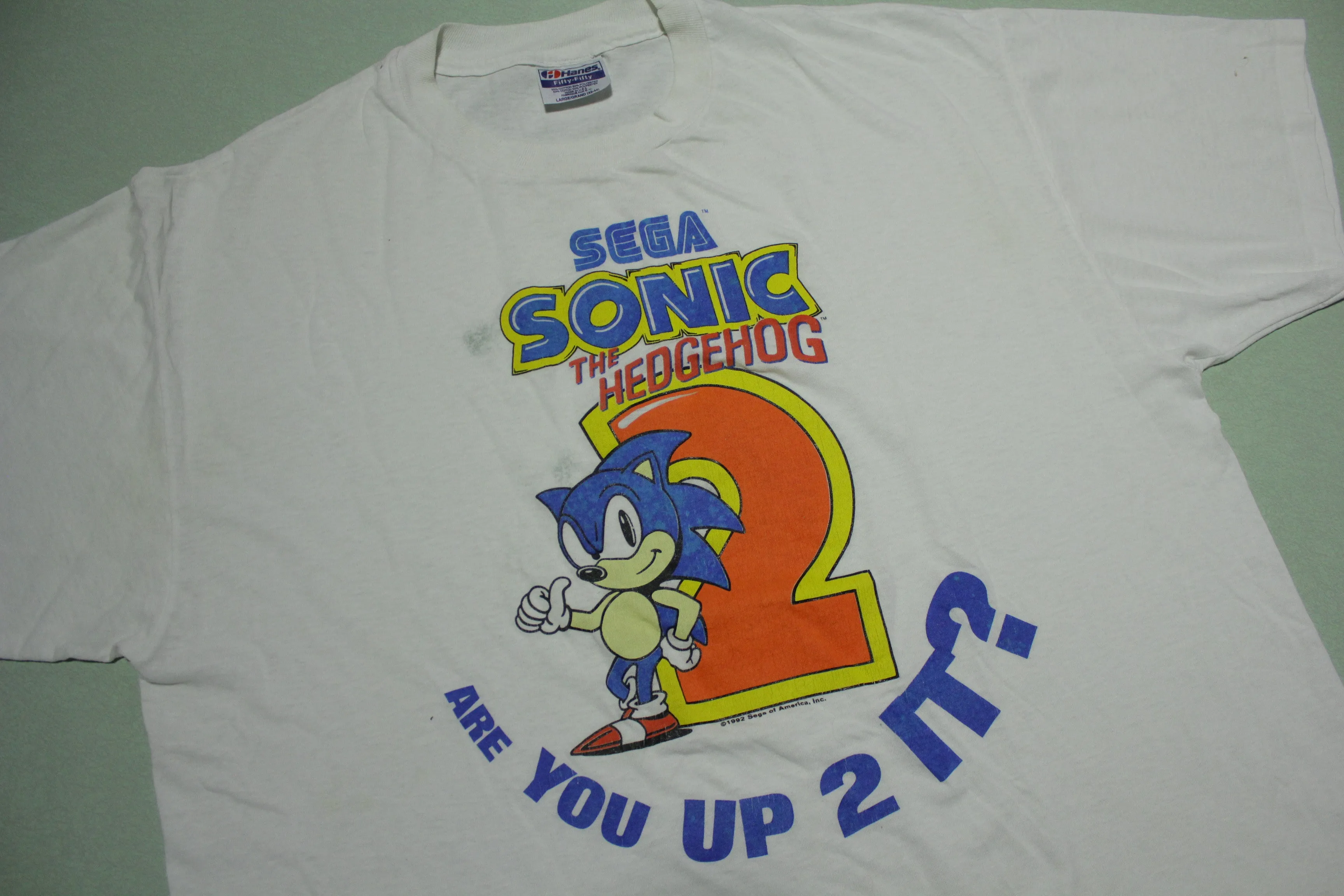 Sonic The Hedgehog 2 Are You Up 2 It?  Vintage 90's 1992 Hanes Made in USA T-Shirt