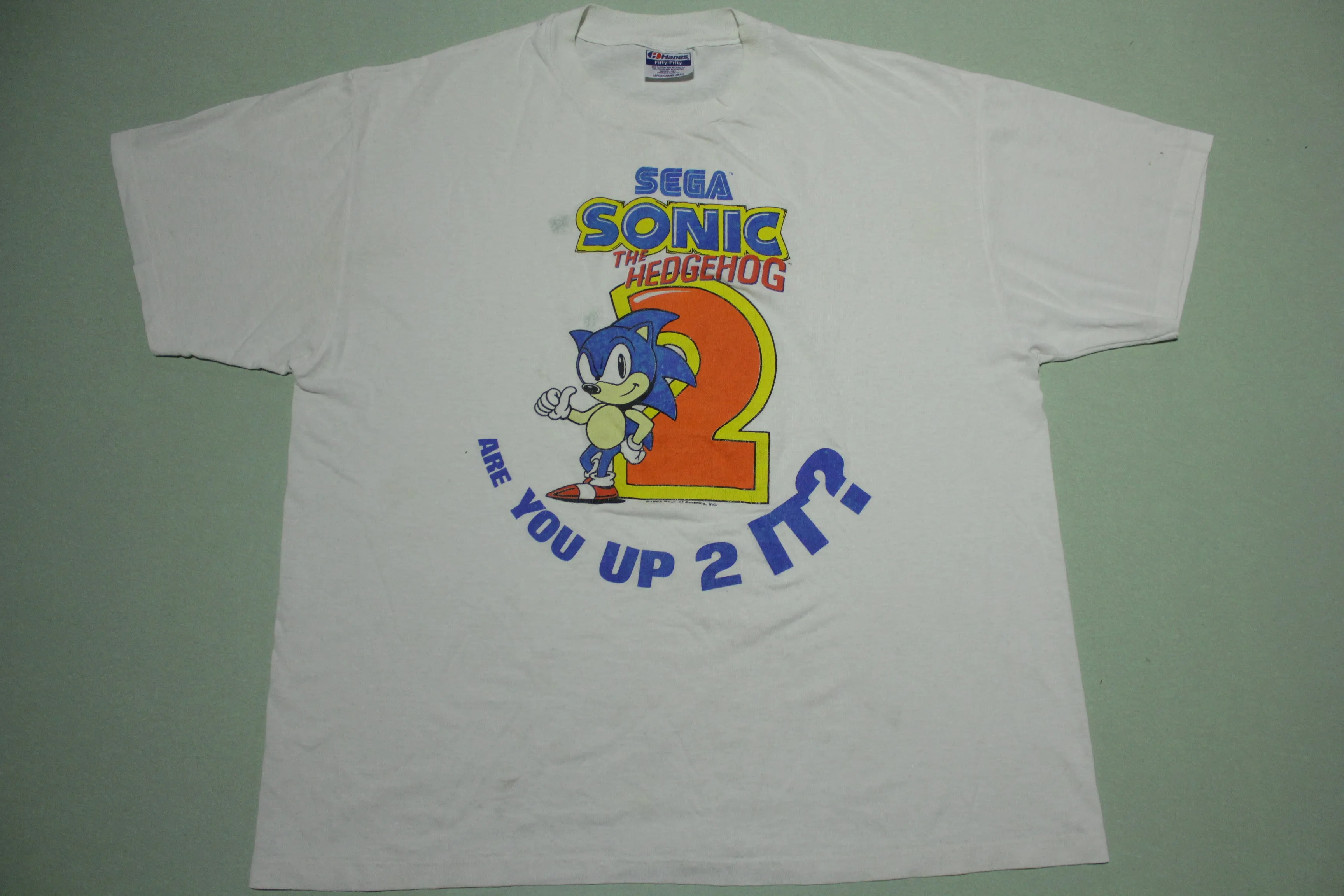 Sonic The Hedgehog 2 Are You Up 2 It?  Vintage 90's 1992 Hanes Made in USA T-Shirt