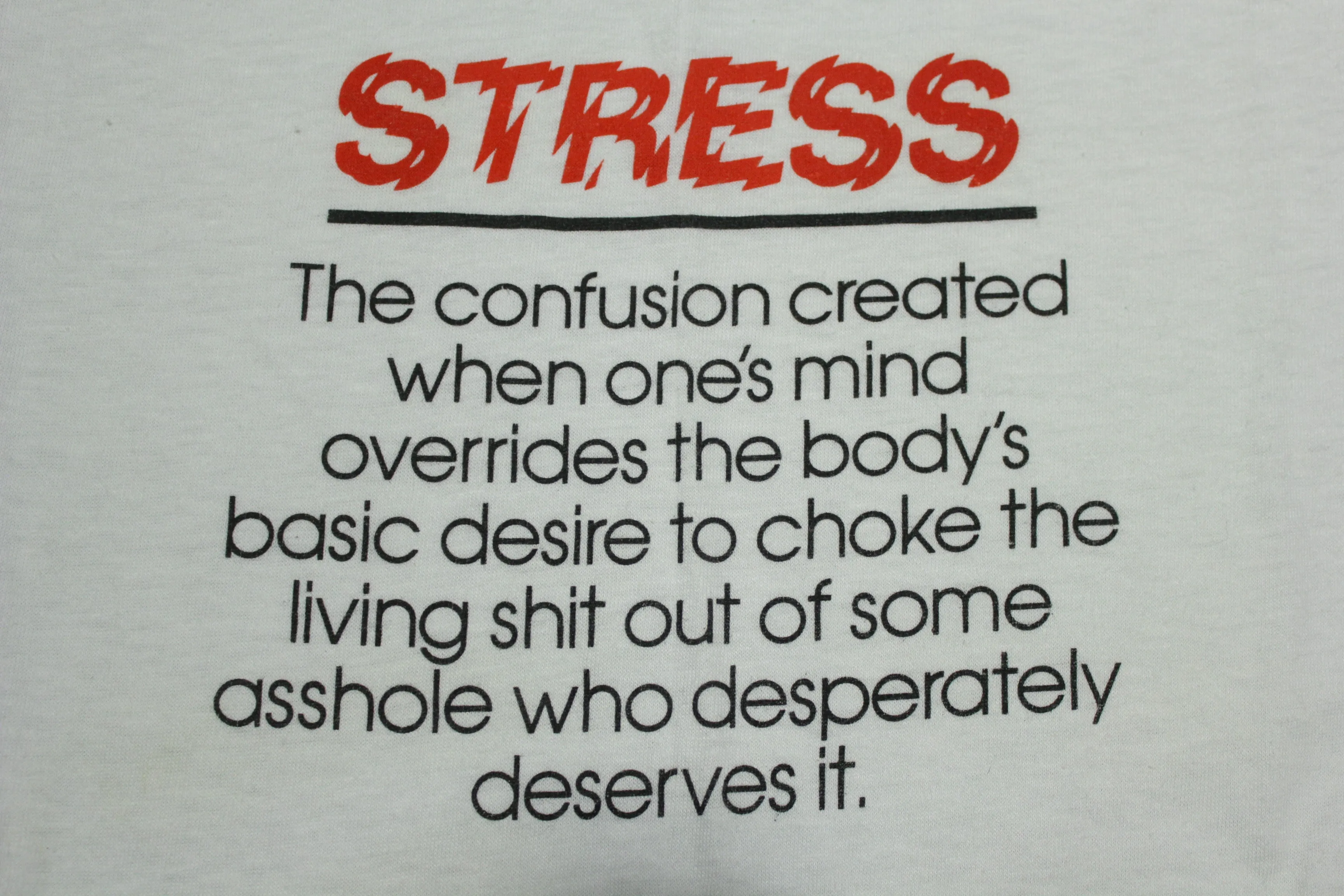 Stress Asshole Vintage 80's Touch of Gold USA Single Stitch White T-Shirt