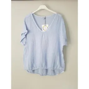 Talia Benson Pale Blue Linen T Shirt