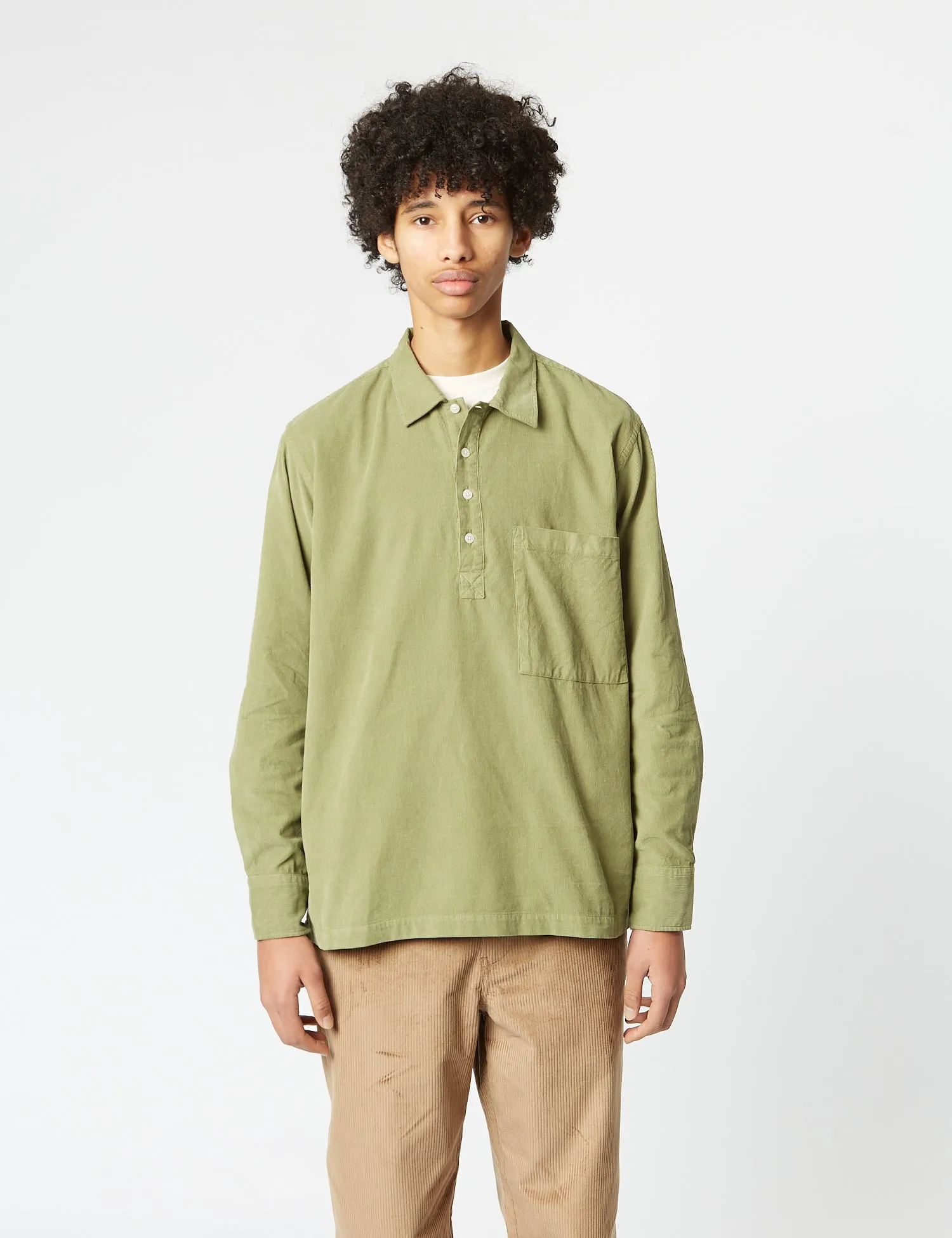 Mens Olive Green Corduroy Pullover Shirt by Universal Works - Stylish, Comfortable & Versatile