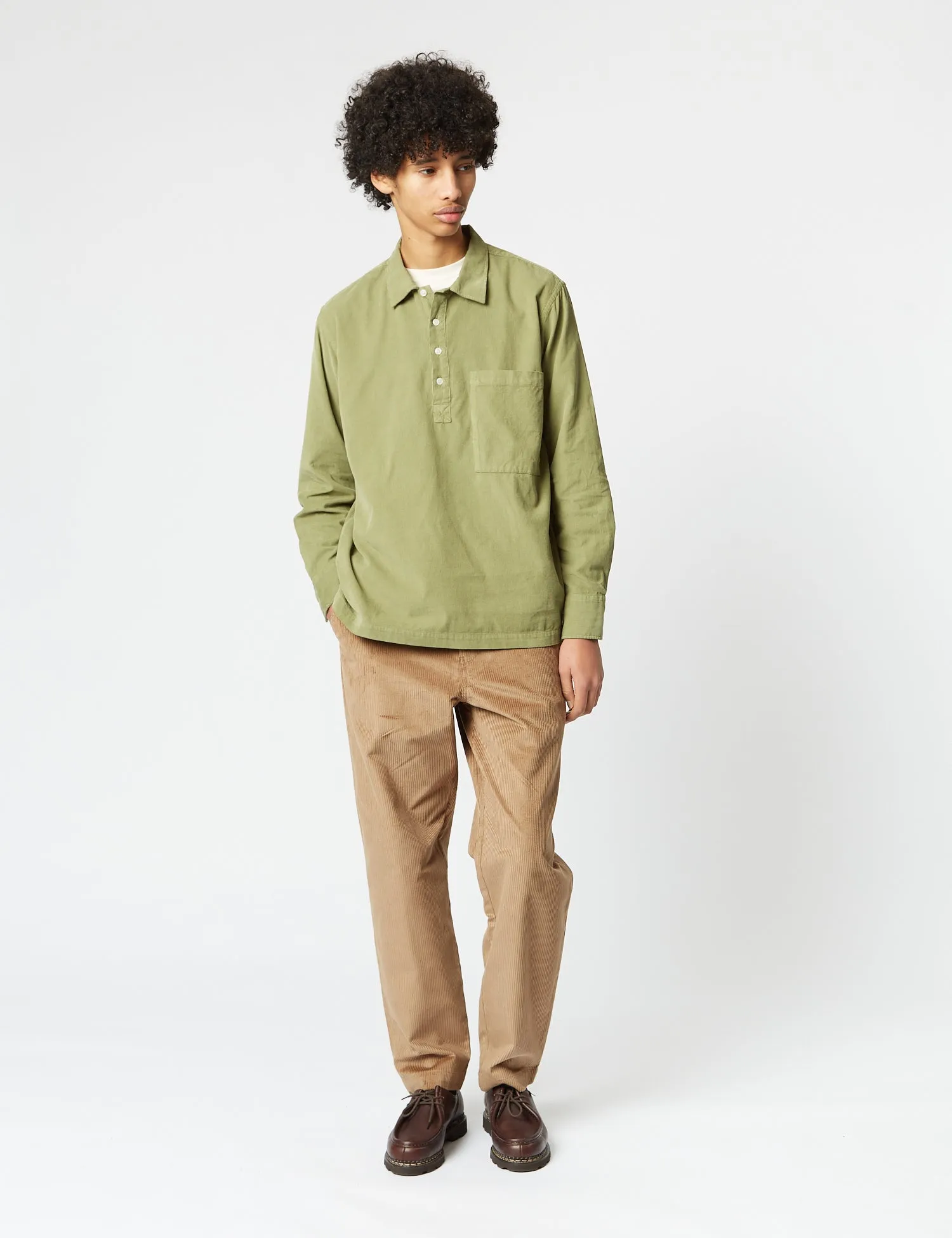 Mens Olive Green Corduroy Pullover Shirt by Universal Works - Stylish, Comfortable & Versatile