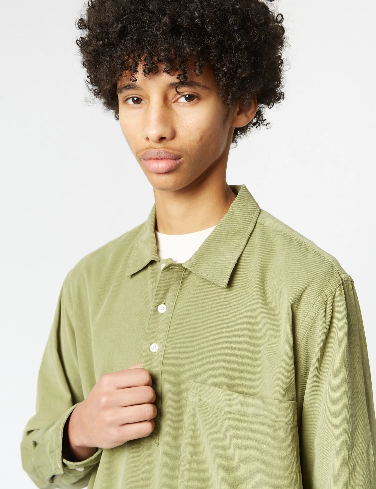 Mens Olive Green Corduroy Pullover Shirt by Universal Works - Stylish, Comfortable & Versatile